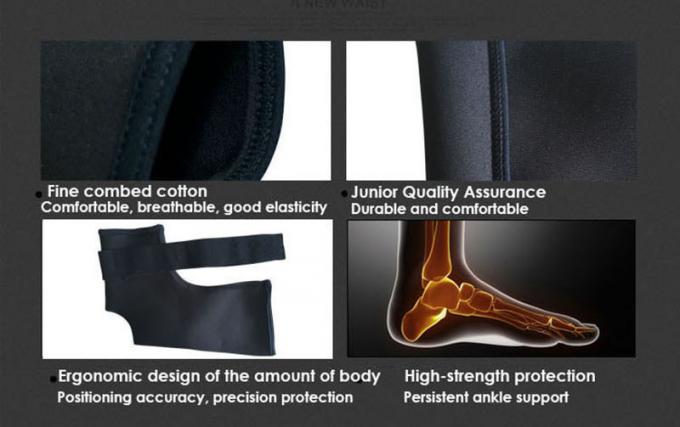 Ayuda elástico negra impermeable del tobillo con el gancho del nilón de la placa de acero el 100%